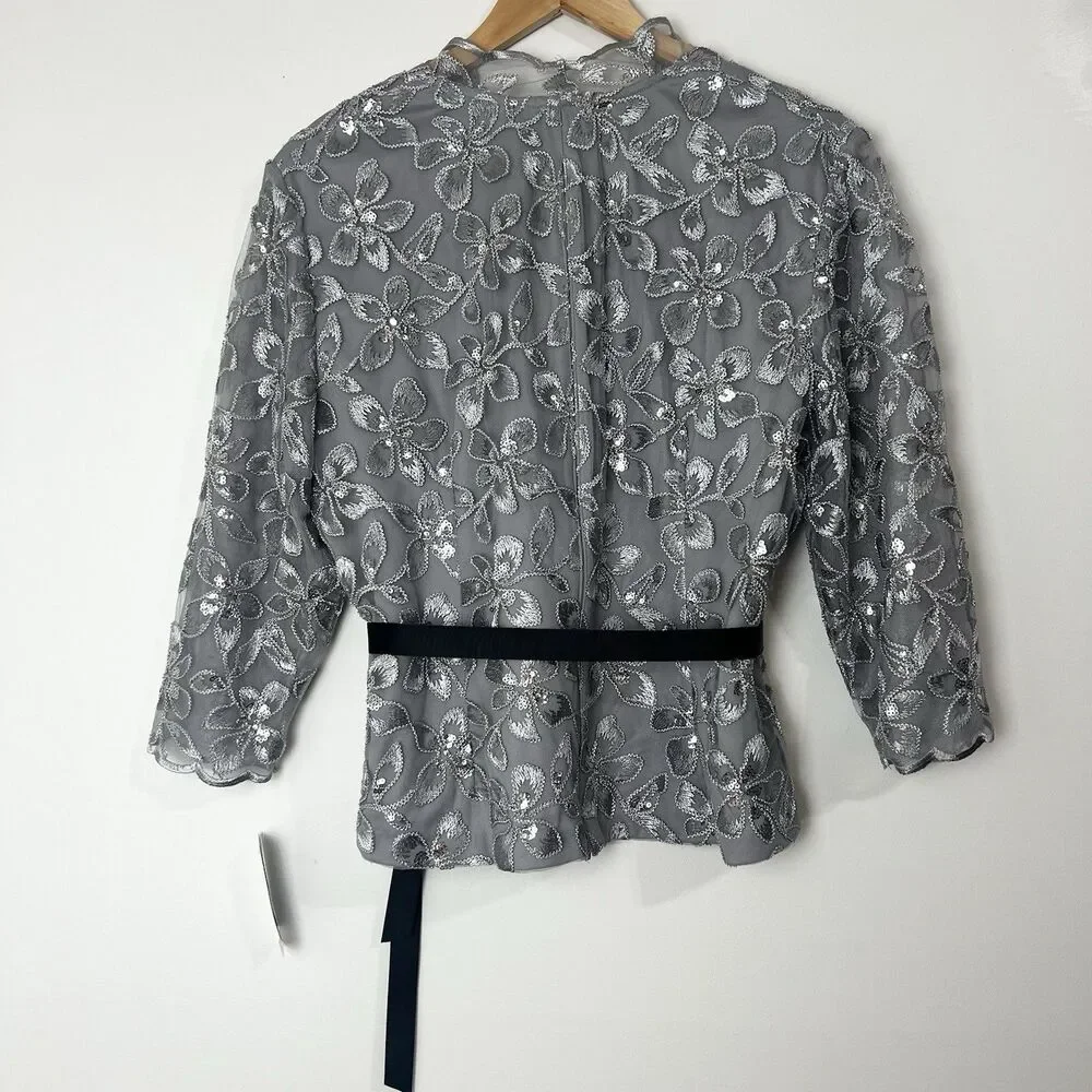 NWT Alex Evenings Set Formal Silver Floral Lace Top Black Velvet Pants Size XLP